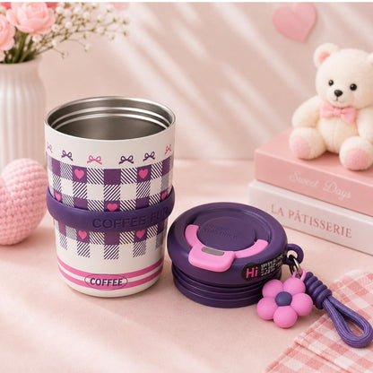 Korean Flower Charm Travel Tumbler 350ml | Cute Portable Coffee Cup