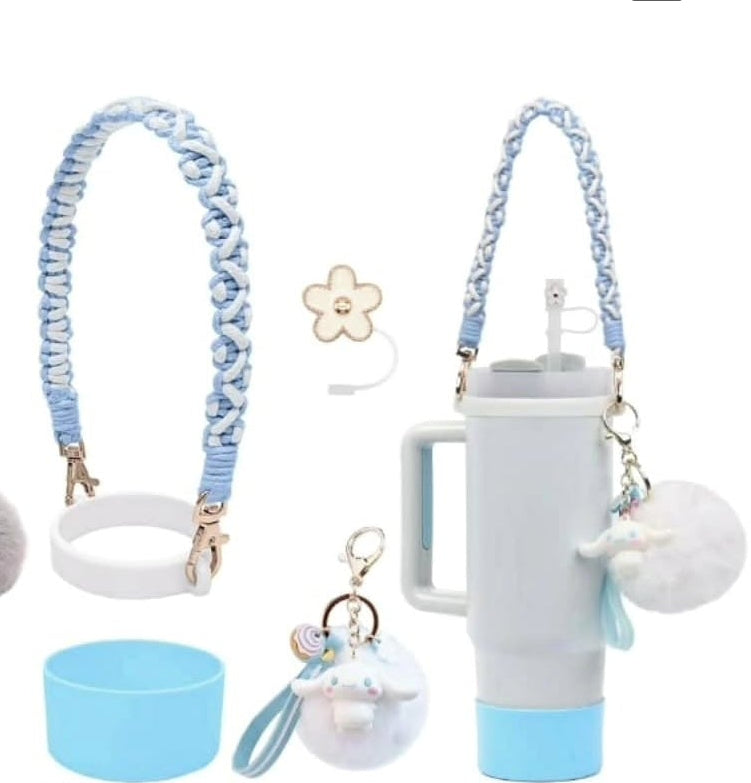 Kawaii Stanley Tumbler Accessories Set with Braided Handle Strap, Silicone Boot & Cute Charm | 40oz