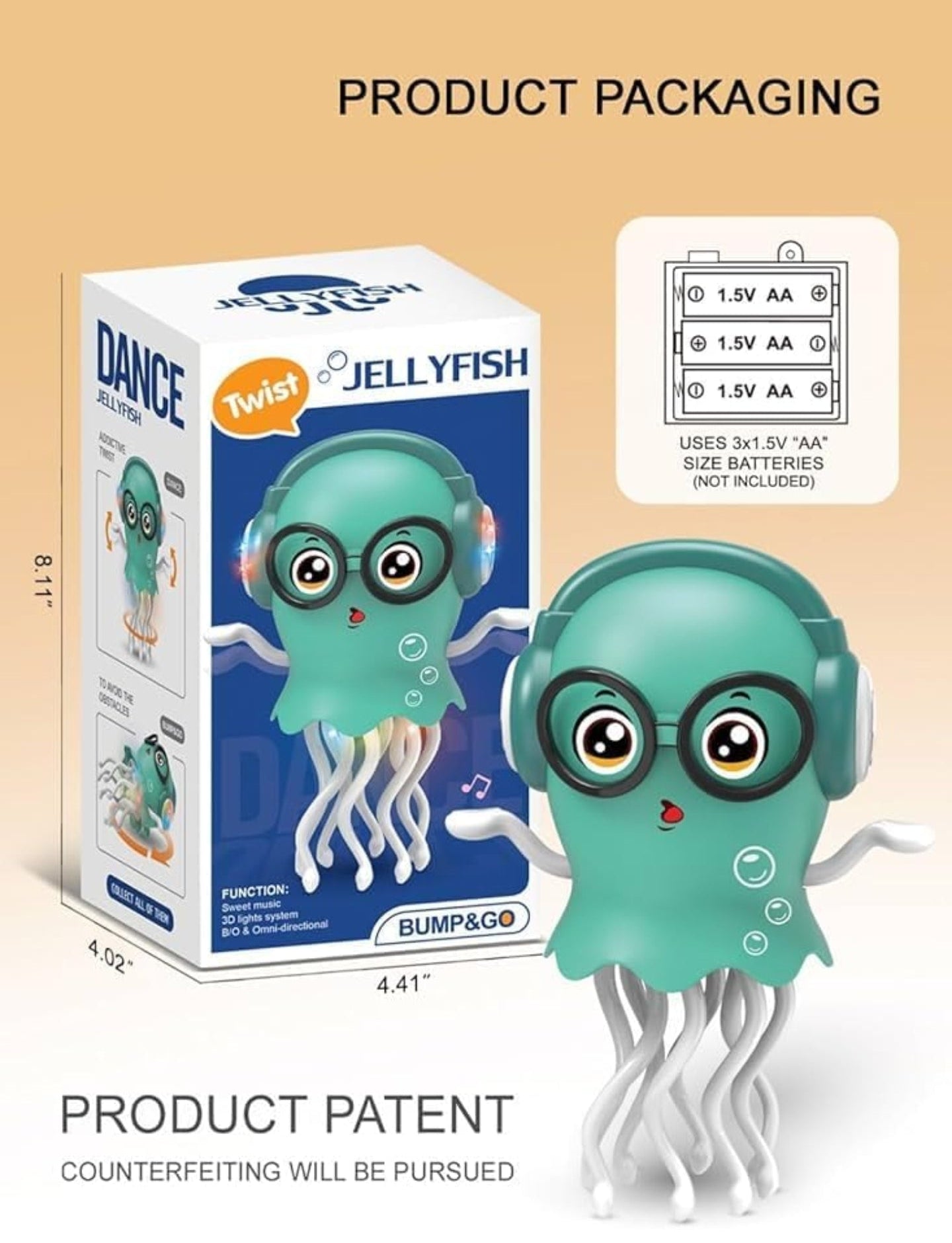 DZLING Dancing Jellyfish Toy with LED Lights, Musical Interactive Educational Octopus, 360° Rotating Tentacles, Auto-Avoid Crawling Fun Pretend Play Toy for Kids Random Color (Jellyfish)