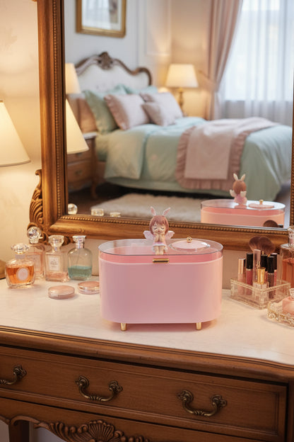 Pinteresty Pink/White Makeup Organiser Box with Transparent Lid & Mirror.