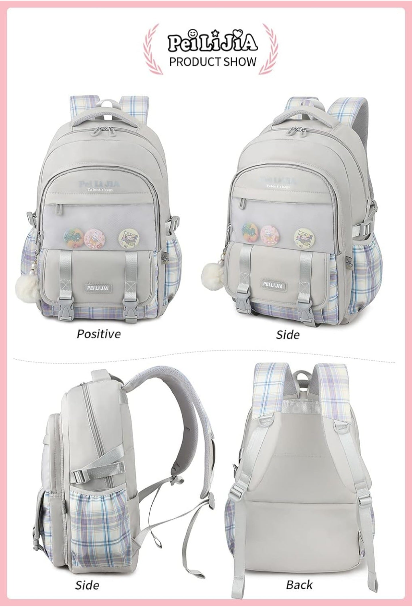 Korean Style checkered Luxury School Backpack.