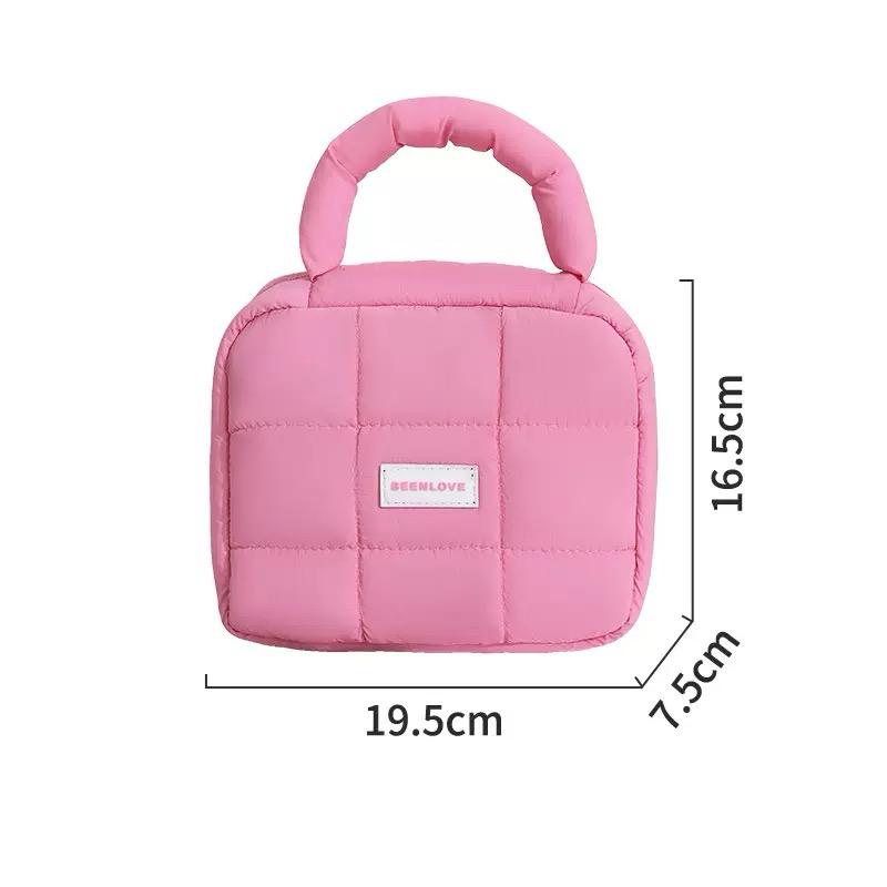 Quilted Puffer Makeup & Travel Pouch – Pastel Mini Handbag