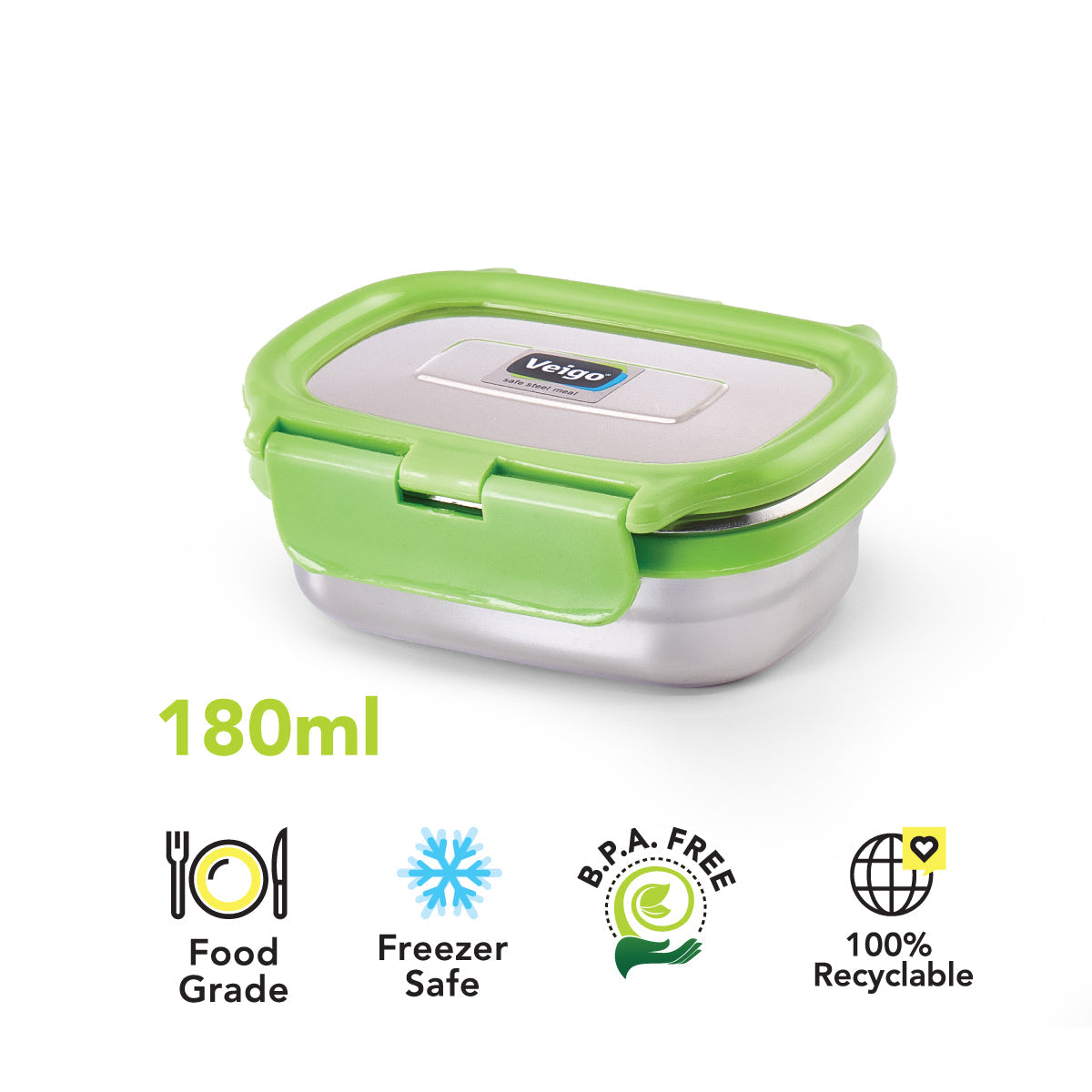 Veigo Small Stainless Steel Clip-On Food Container | Leakproof | 180ml