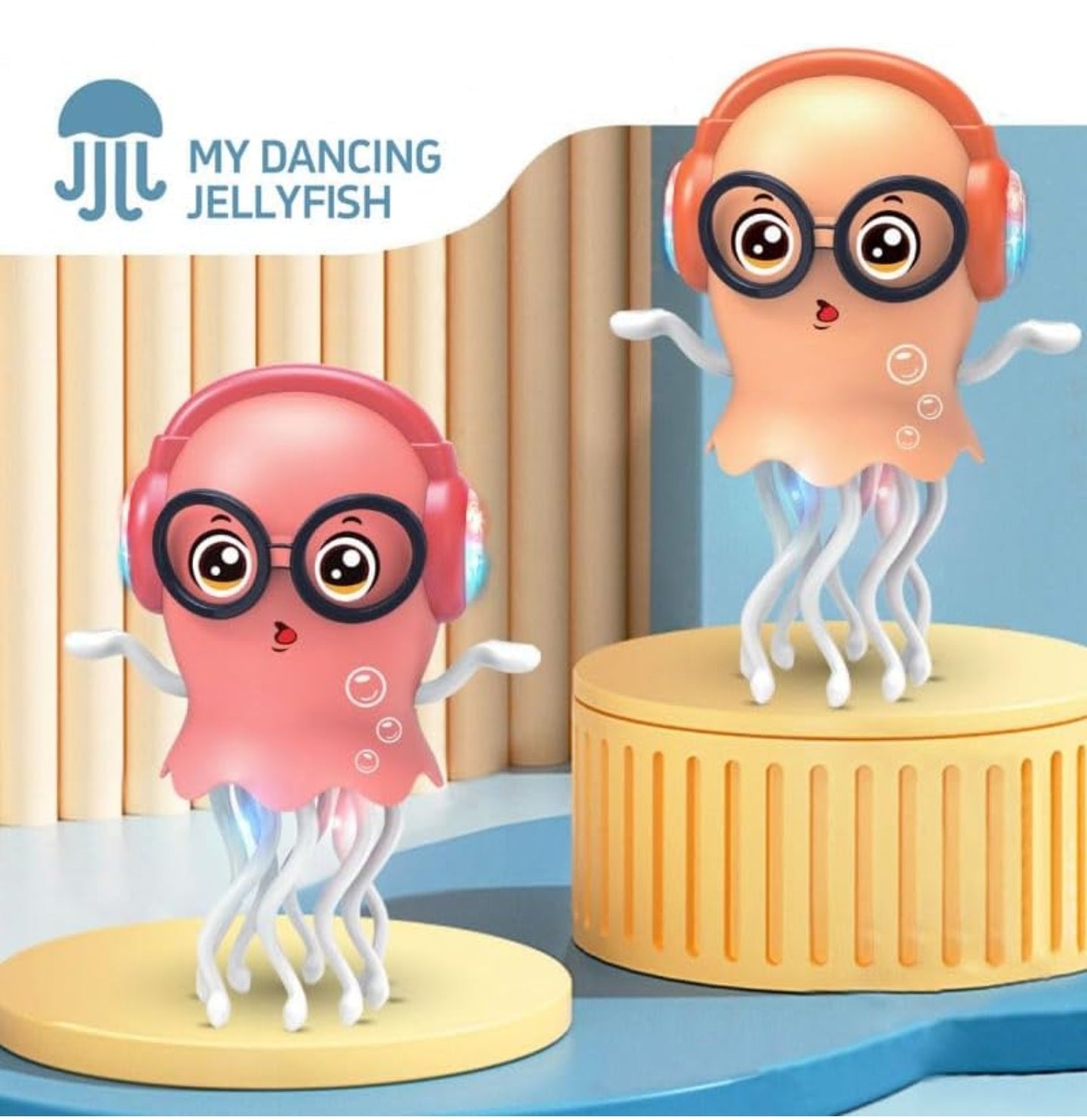 DZLING Dancing Jellyfish Toy with LED Lights, Musical Interactive Educational Octopus, 360° Rotating Tentacles, Auto-Avoid Crawling Fun Pretend Play Toy for Kids Random Color (Jellyfish)