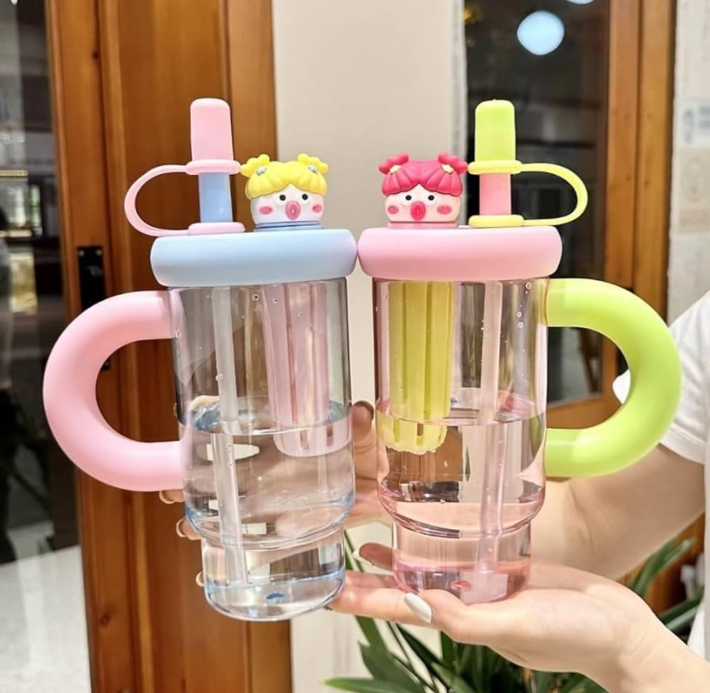 Cute Cartoon Handle Tumbler with Straw | Premium Aesthetic Water Bottle | 900ml.