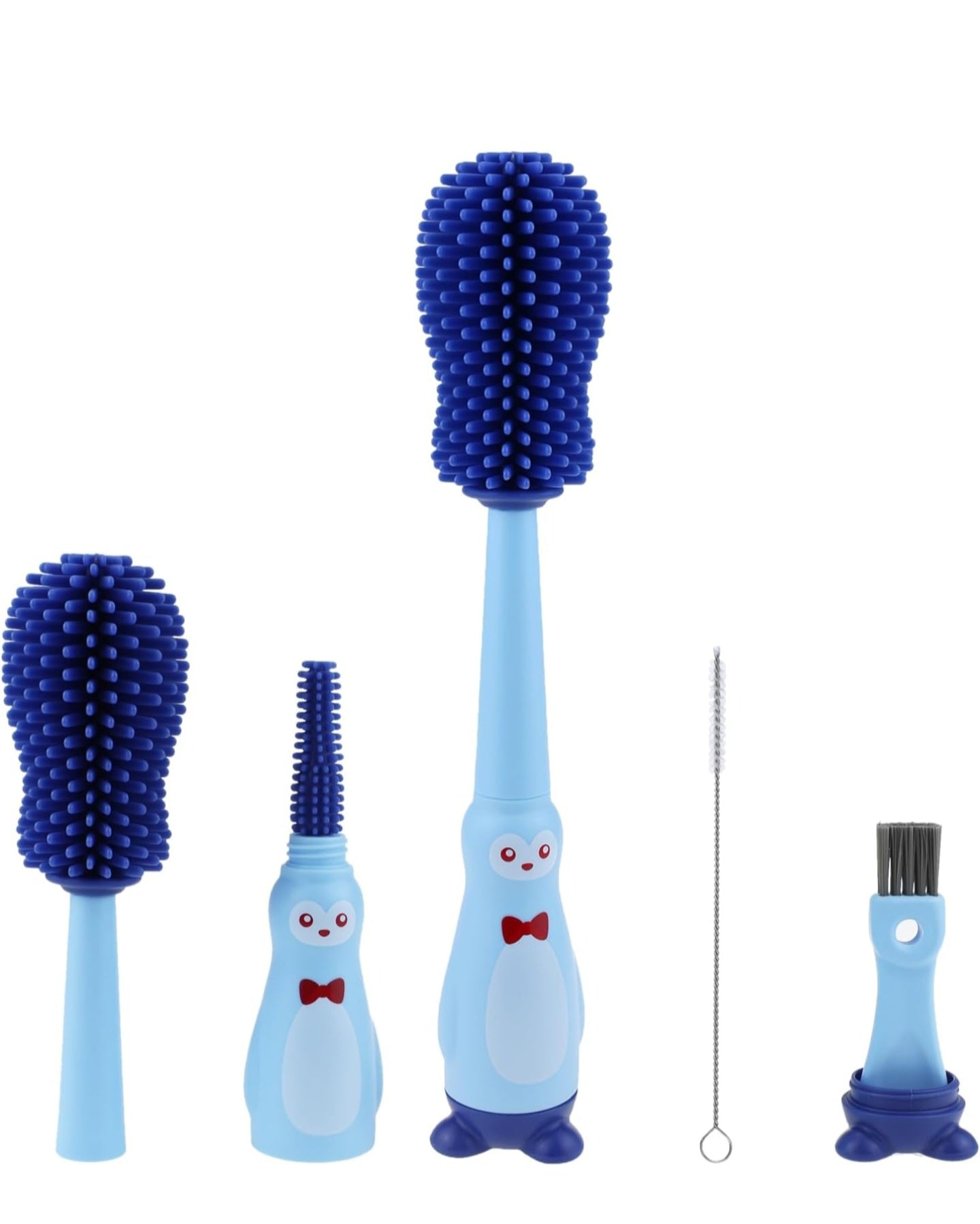 Silicone Bottle Cleaning Brush for Baby, 4-in-1 Baby Bottles Cleaner Set - Bottle/Straw/Nipple/Neck Brushes (Blue)