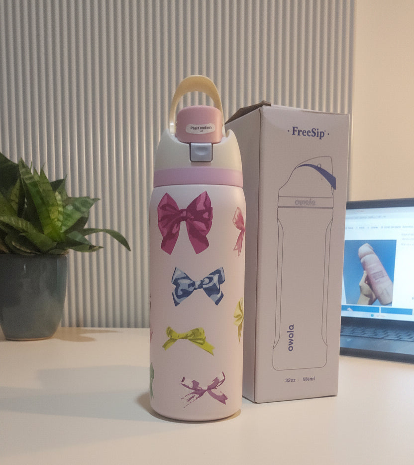 Girlhood Owala |Freesip | 32oz | Exclusive Muticolour Pink Bow |Limited Edition