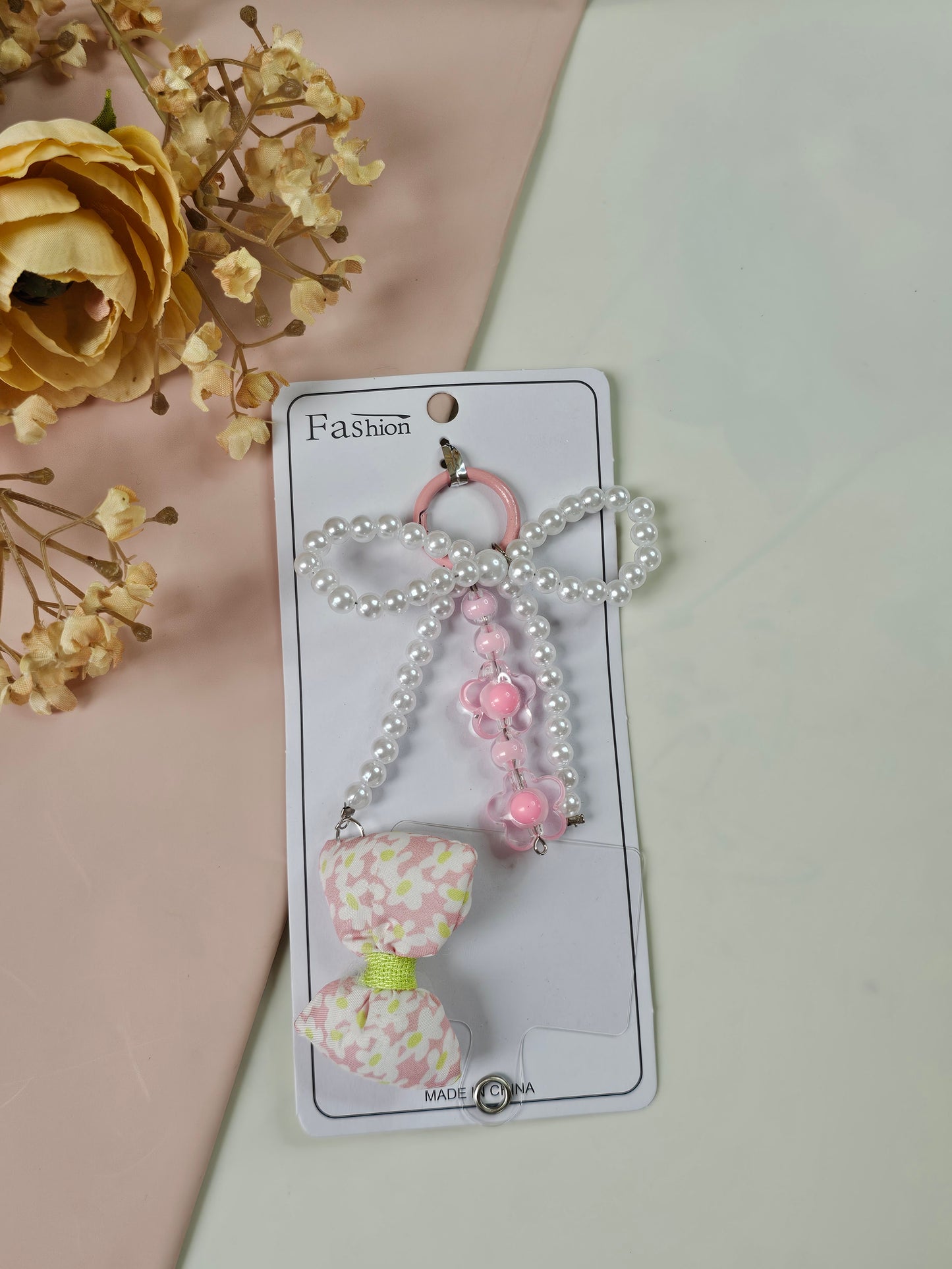 Bow Phone Charm with Pearl Beads | Cute Aesthetic Mobile Charm | Multiple Colours