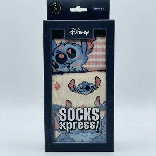 Disney Stitch Women’s Ankle Socks – 3Pair Gift Set, Pastel Pink & Cream