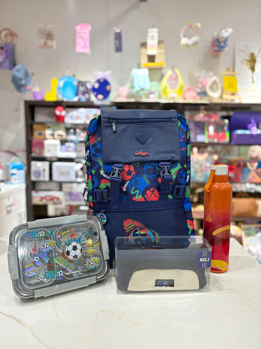 Premium Boys School Combo Set | Smiggle Bag, Vest Lunch Box, Dubblin Bottle & Jumbo Pouch.