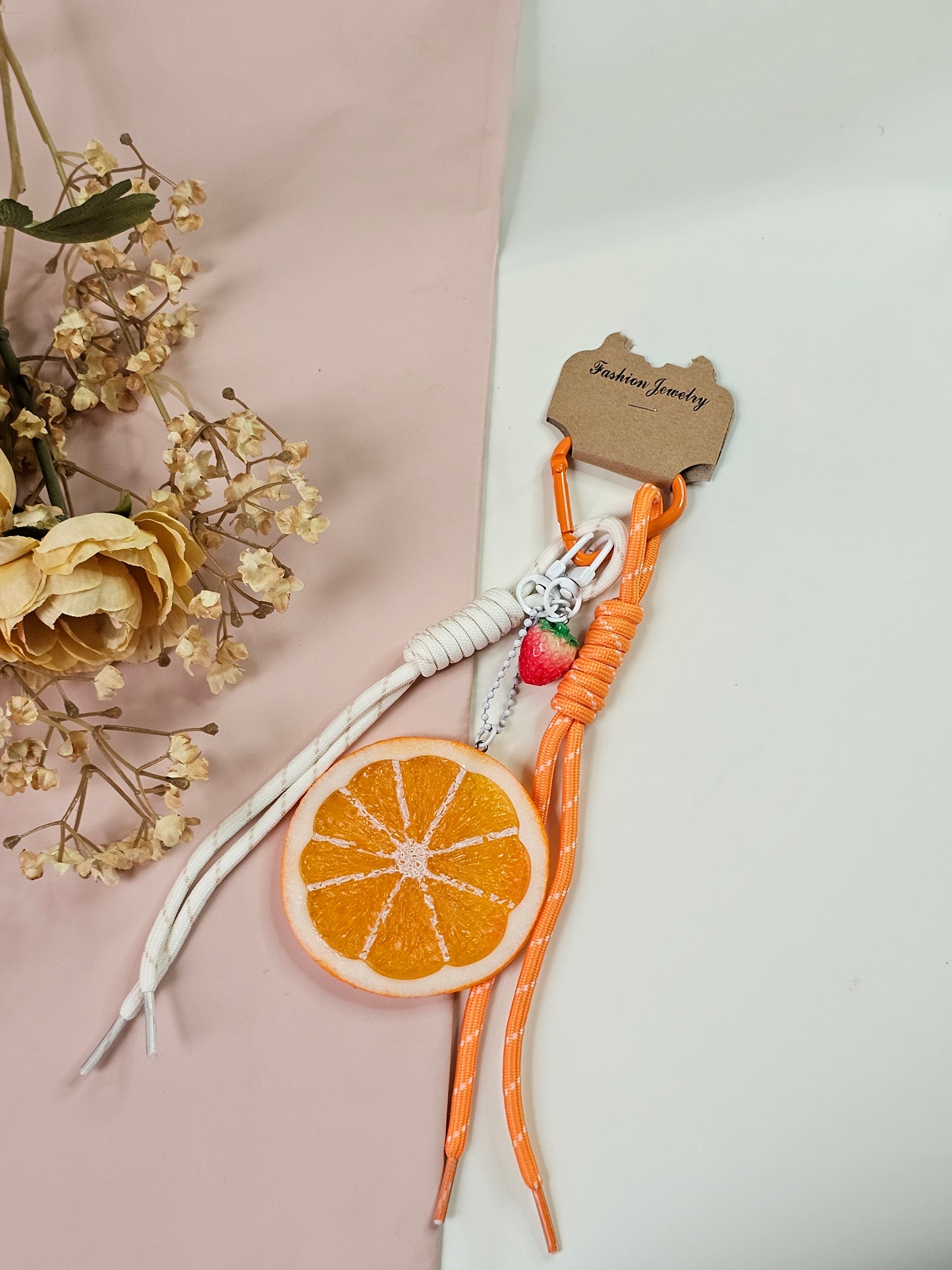 Orange Slice Bag Charm with Paracord Lanyard | Cute Fruit Keychain | Aesthetic Bag Accessory