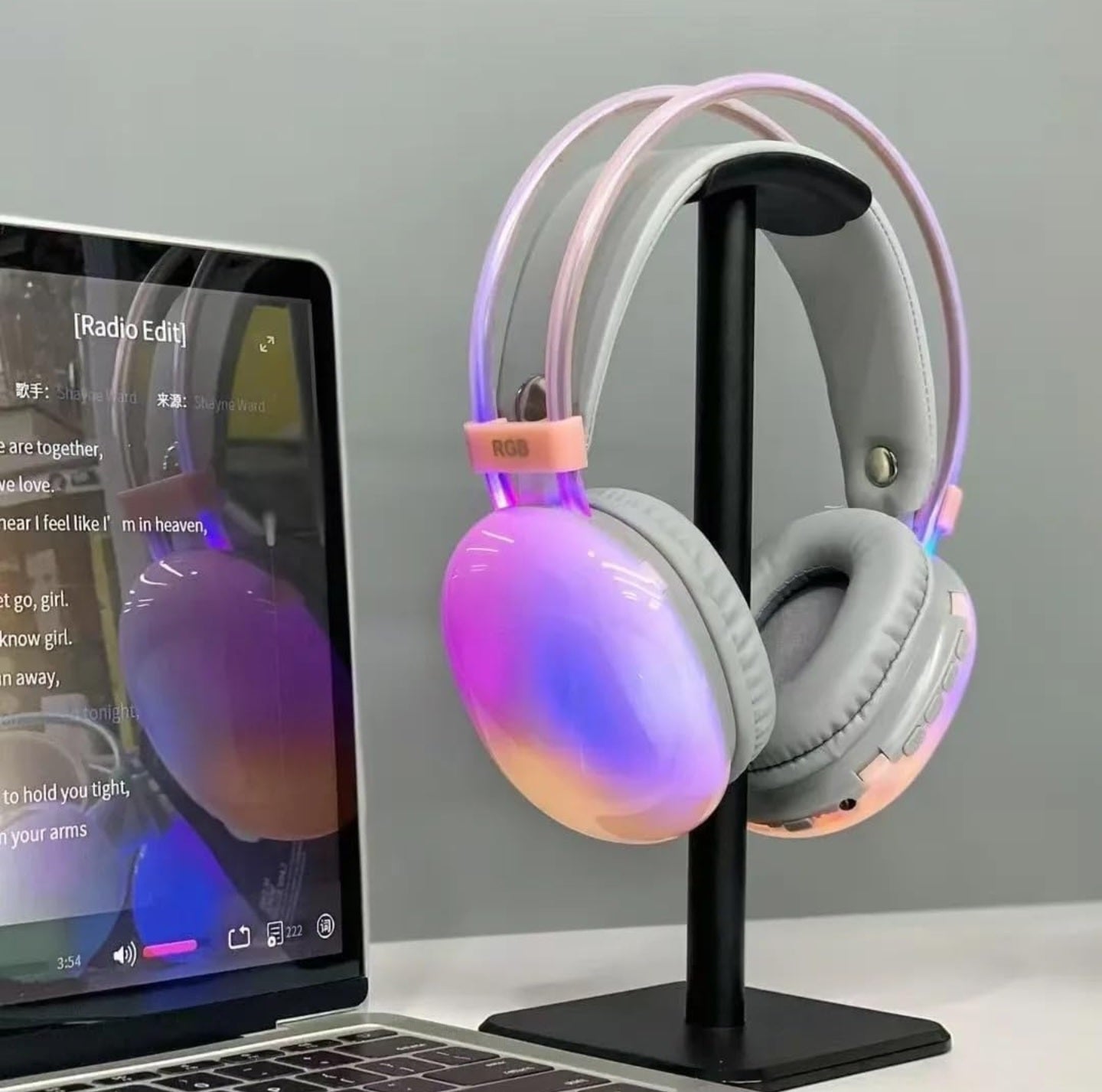 RGB Wireless Bluetooth Headphones V5.3 with RGB Lights, Active Noise Cancelling, and Hi-Fi Sound – Over-Ear Wireless Headphones with Built-in Mic, TF Card Support & USB Charging.