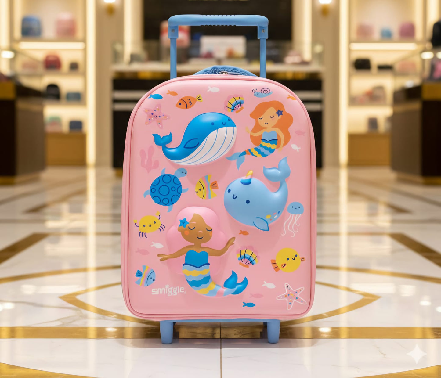 SMIGGLE Kids Mermaid Theme Hard Shell Trolley Suitcase – Pink & Blue