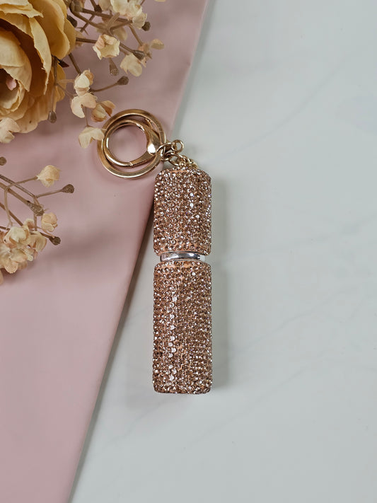 Refillable Rhinestone Perfume Atomizer Keychain | Portable Travel Perfume Spray Bottle | Black & Rose Gold