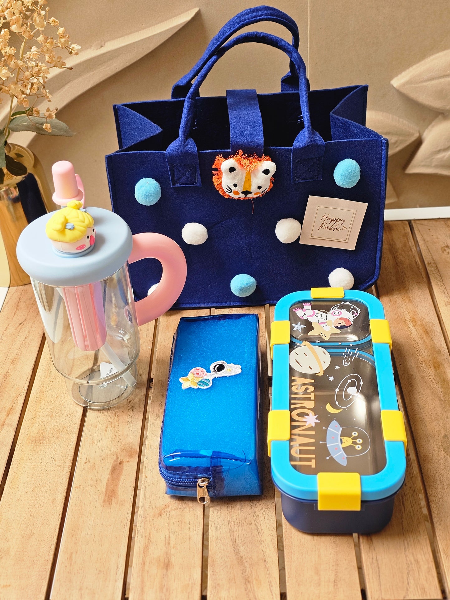 Rakhi Hamper |                            All Blue Kids Hamper | Bento Lunch Box, Cute Tumbler & Customisable Jelly Pouch.