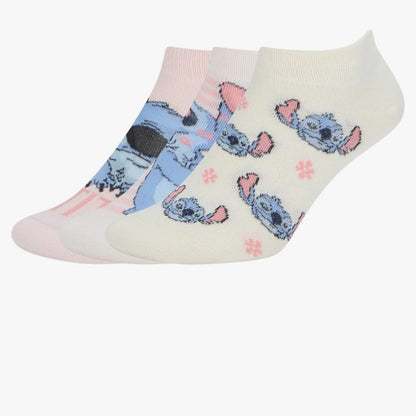 Disney Stitch Women’s Ankle Socks – 3Pair Gift Set, Pastel Pink & Cream