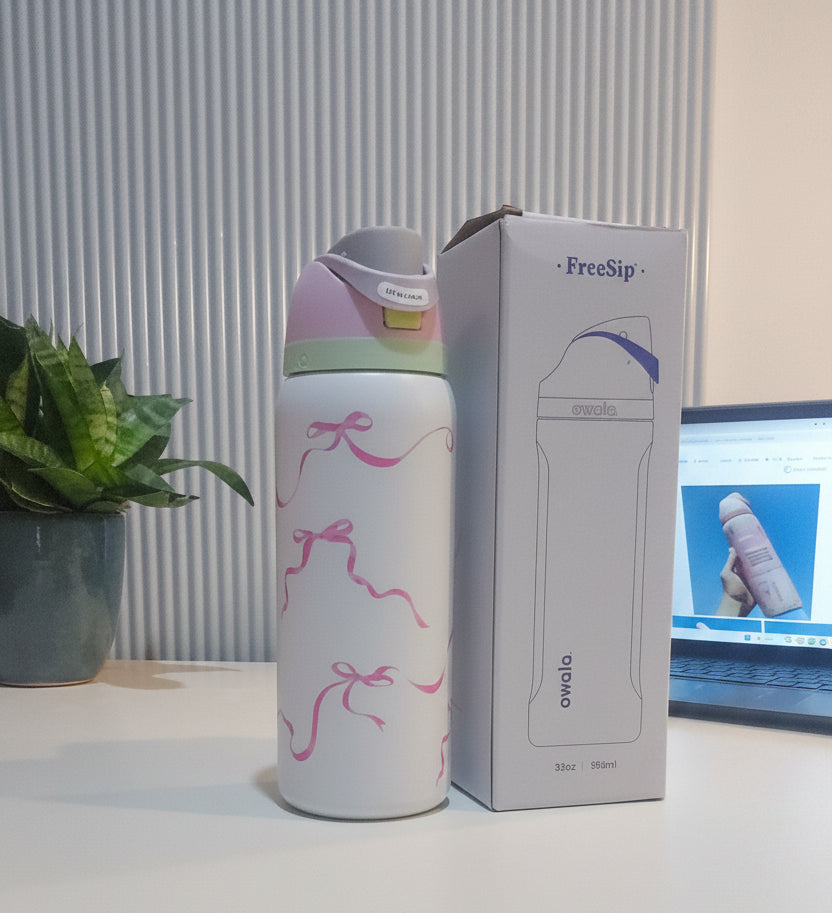 Owala 32oz Water Bottle Tied And True Pink Bows Limited Edition FreeSip | Aesthetic Bow |Teenage Love. [945ml]