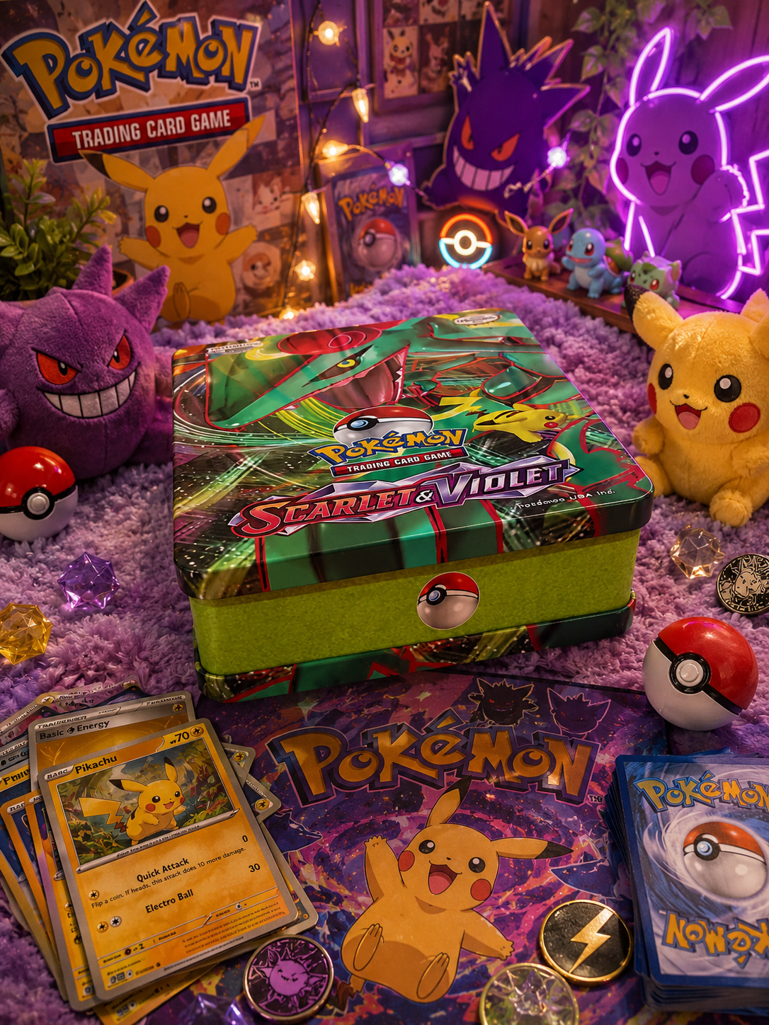 Pokémon Scarlet & Violet Collector Tin Box – Trading Card Storage Case