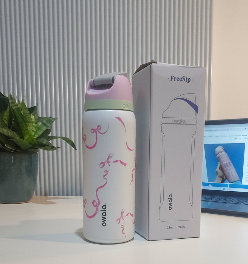 Owala 32oz Water Bottle Tied And True Pink Bows Limited Edition FreeSip | Aesthetic Bow |Teenage Love. [945ml]