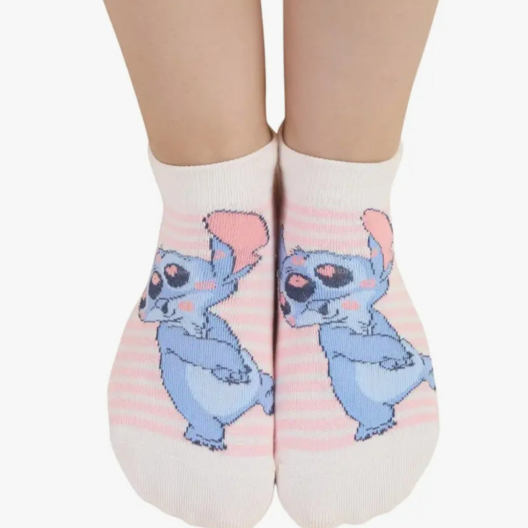 Disney Stitch Women’s Ankle Socks – 3Pair Gift Set, Pastel Pink & Cream