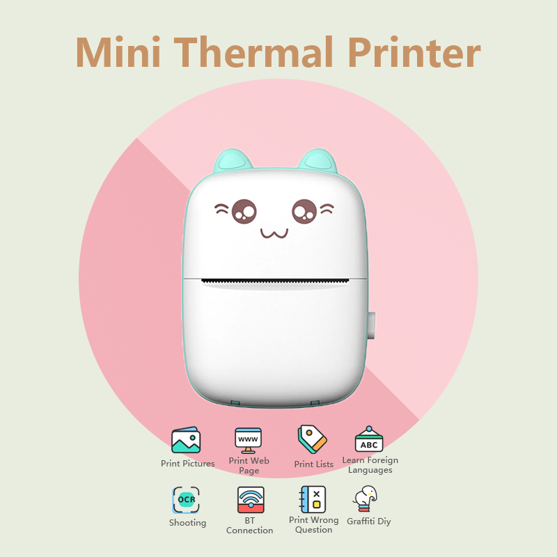 Cute Mini Thermal Printer – Wireless Pocket Printer for Notes, Labels & Photos