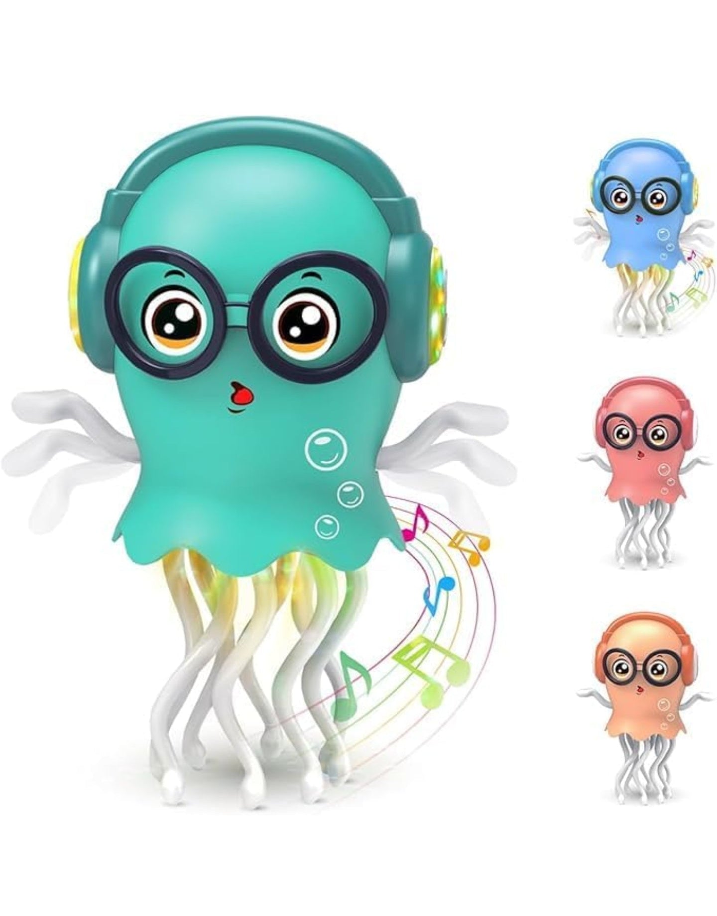 DZLING Dancing Jellyfish Toy with LED Lights, Musical Interactive Educational Octopus, 360° Rotating Tentacles, Auto-Avoid Crawling Fun Pretend Play Toy for Kids Random Color (Jellyfish)