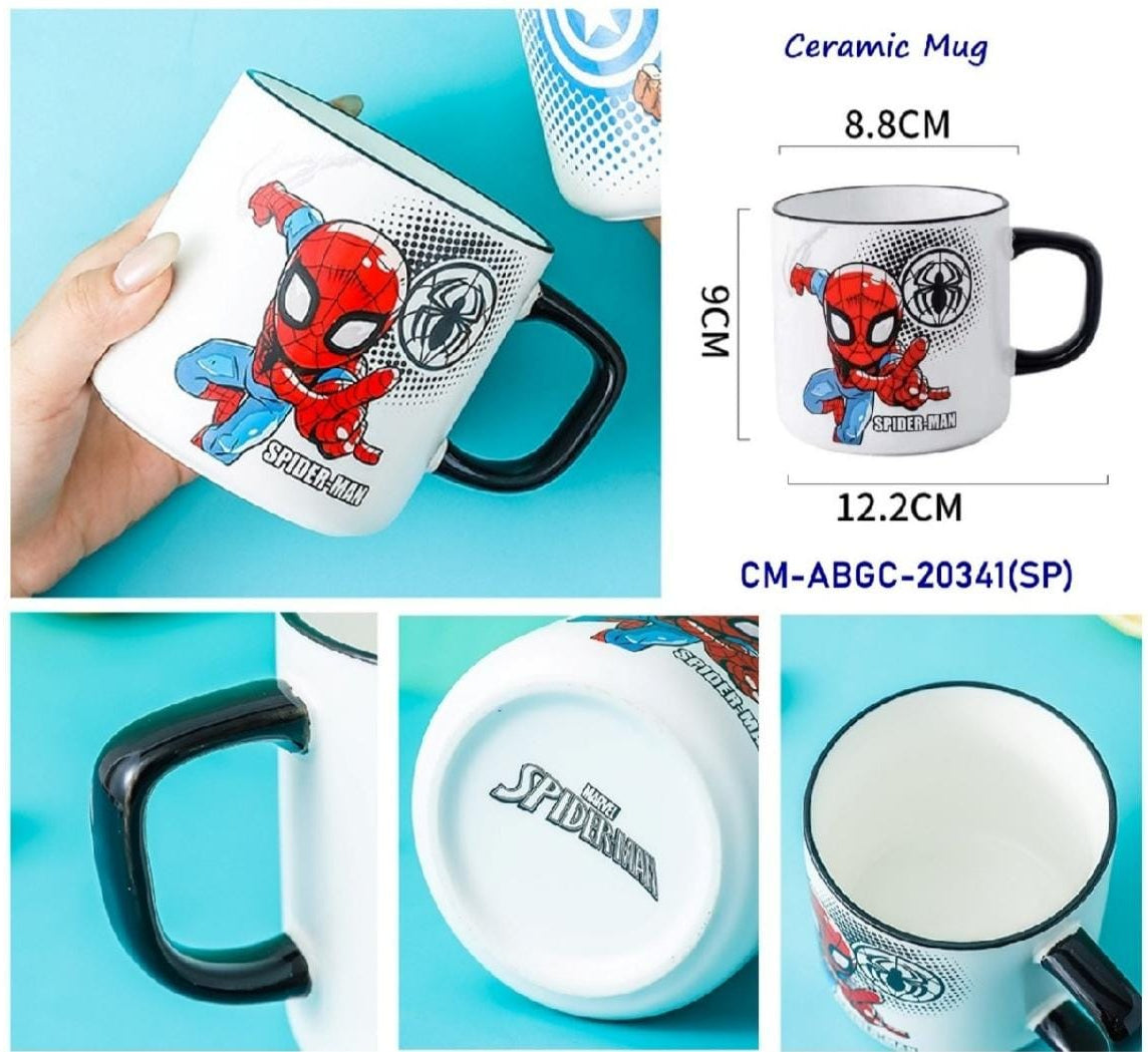 Spider Hero Ceramic Mug for Kids | Cartoon Printed Coffee Cup with Handle.