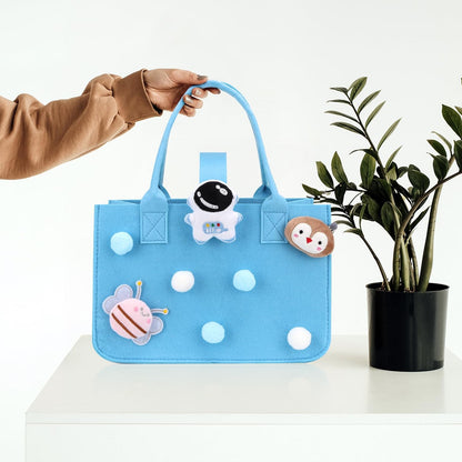 Felt Tote Bag with Pom-Pom Charms & Cute Cartoon Accessories –