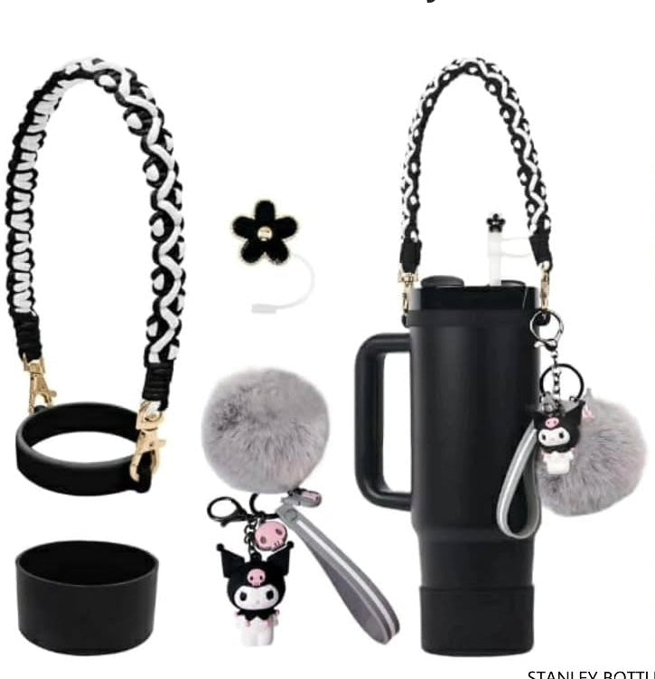 Kawaii Stanley Tumbler Accessories Set with Braided Handle Strap, Silicone Boot & Cute Charm | 40oz