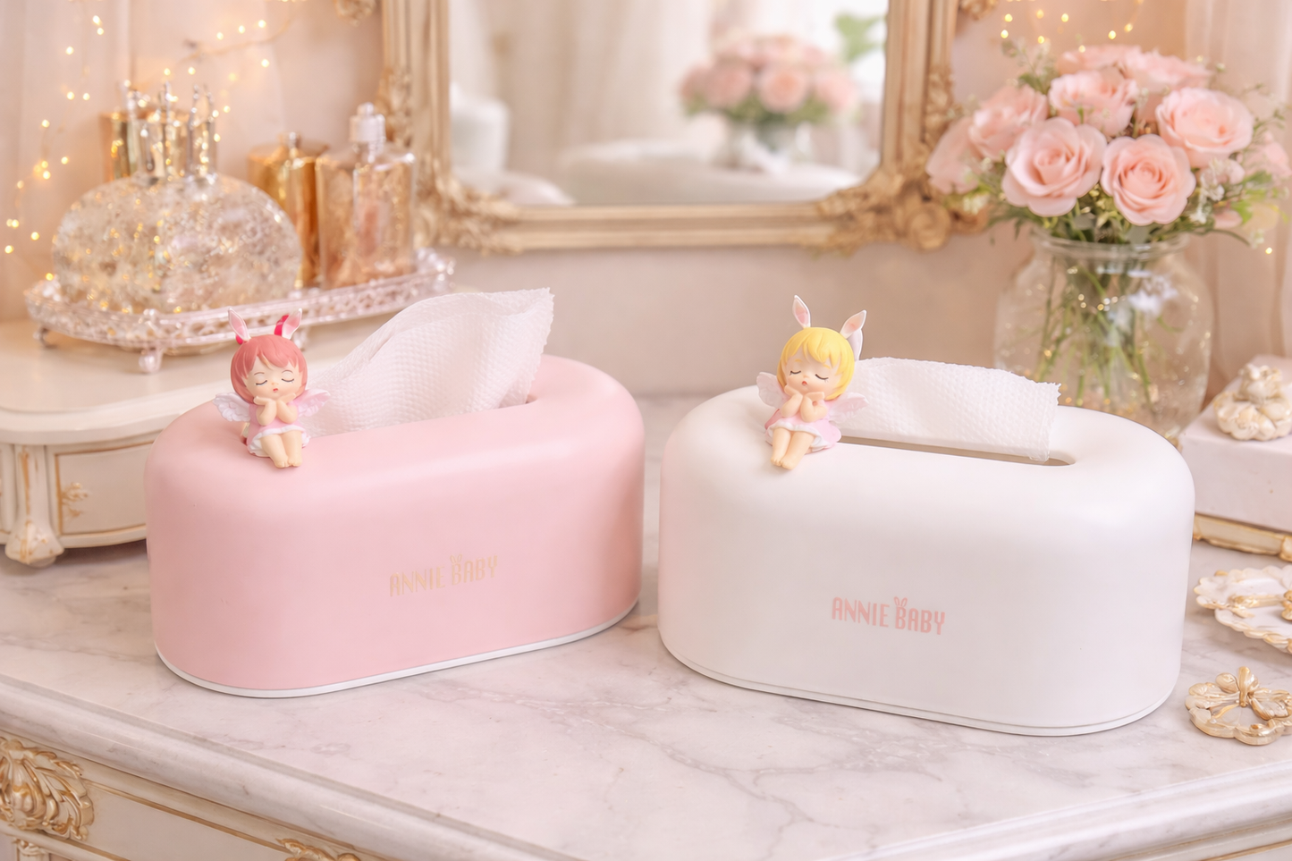 Fairy Tissue Box for Kids Study Table | Cute Bunny Angel Tissue Holder (Pink, White)