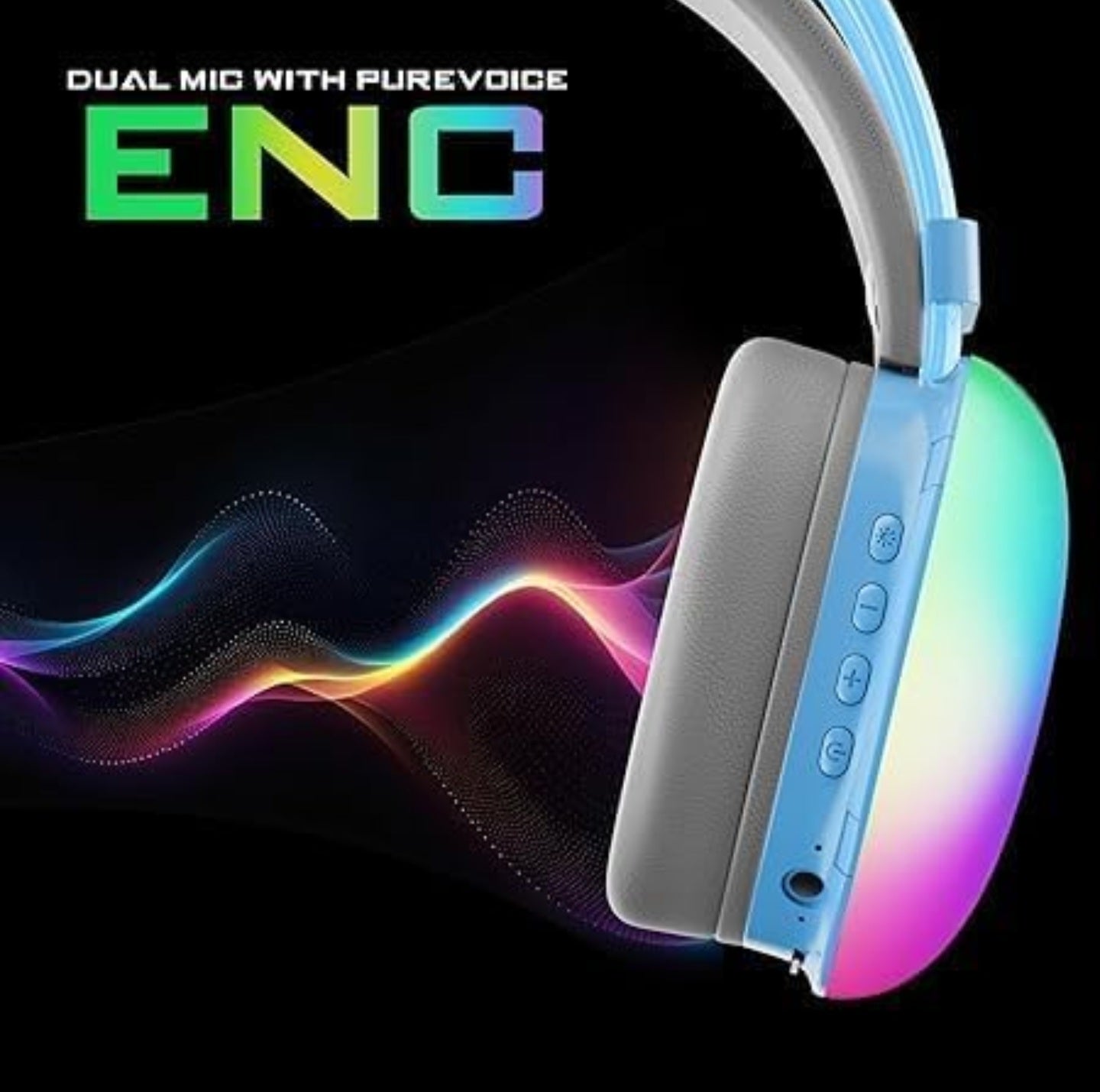 RGB Wireless Bluetooth Headphones V5.3 with RGB Lights, Active Noise Cancelling, and Hi-Fi Sound – Over-Ear Wireless Headphones with Built-in Mic, TF Card Support & USB Charging.