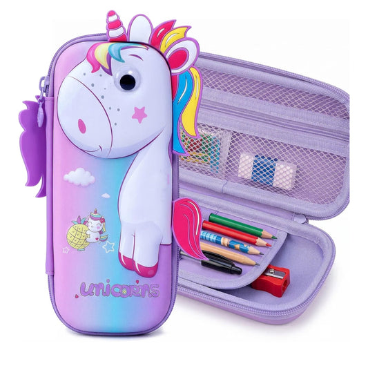 EVA Jazy Unicorn Pink Hardtop Pencil Case With Multiple Compartments.
