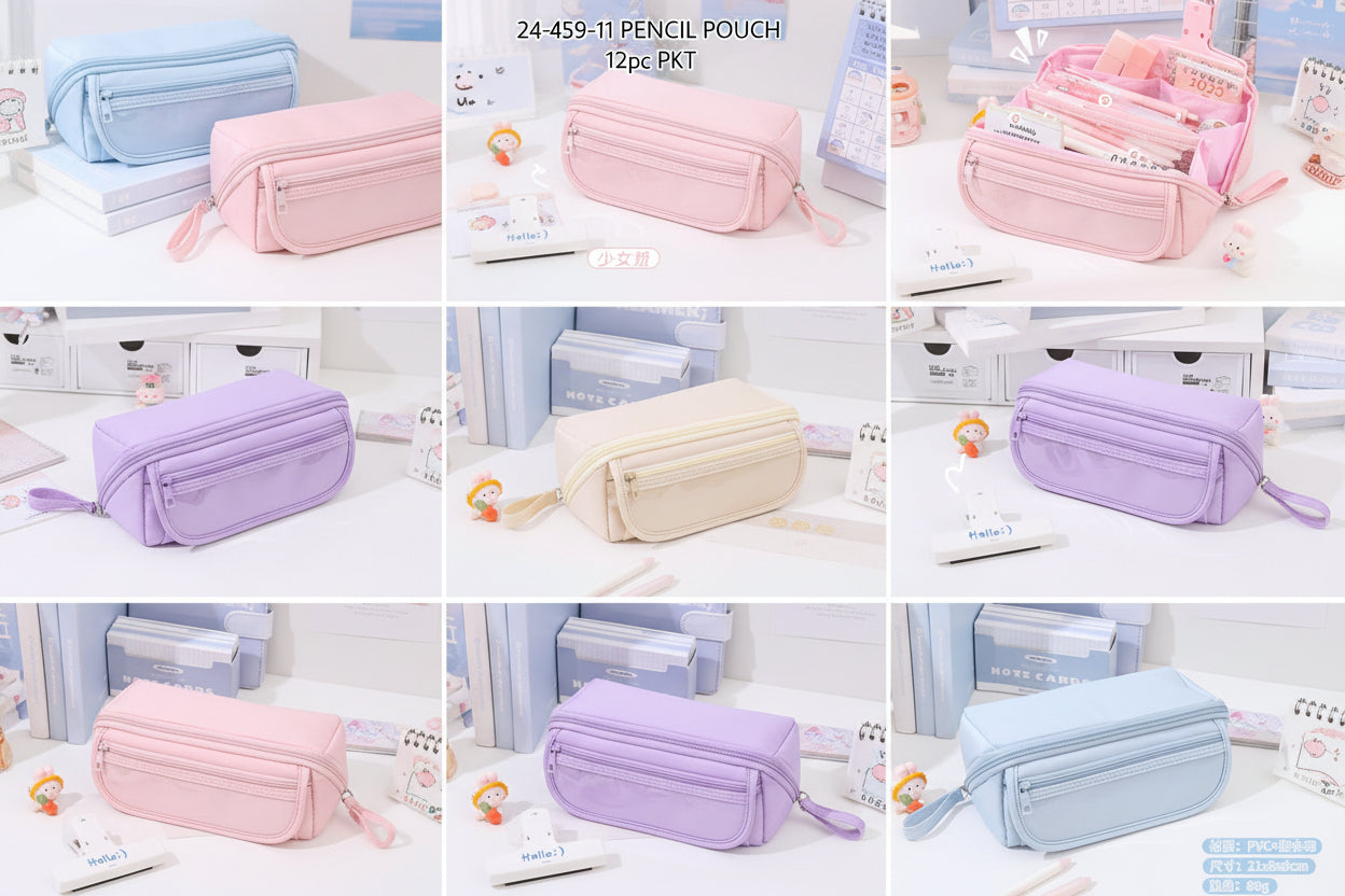 Pastel Double Zip Pencil Pouch with Front Pocket