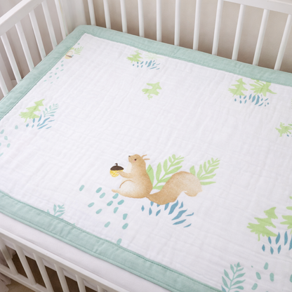 Baby Cotton Muslin Blanket – Cute Squirrel Print Soft Baby Swaddle