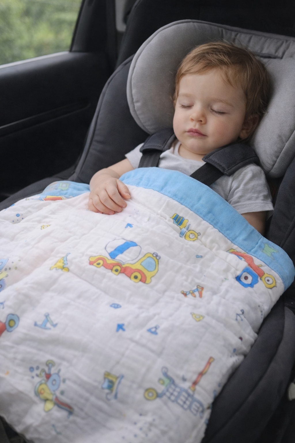 Baby Cotton Muslin Blanket – Cute Vehicles Print Soft Baby Wrap