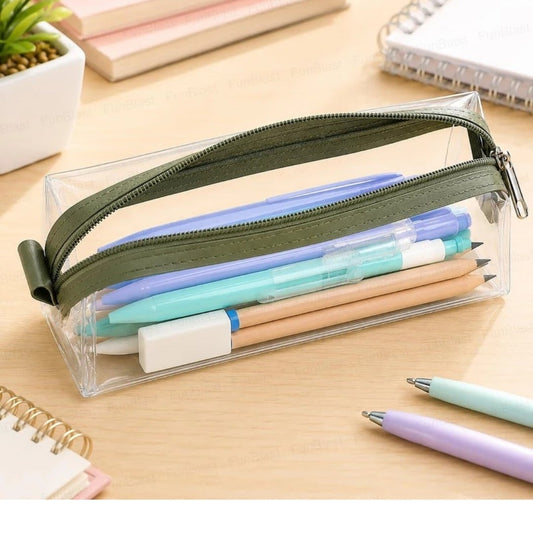 Transparent PVC Zipper Pencil Pouch with Colored Trim – Minimalist Design
