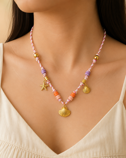 Pastel Coastal Charm Necklace | Minimal Shell & Starfish Necklace.