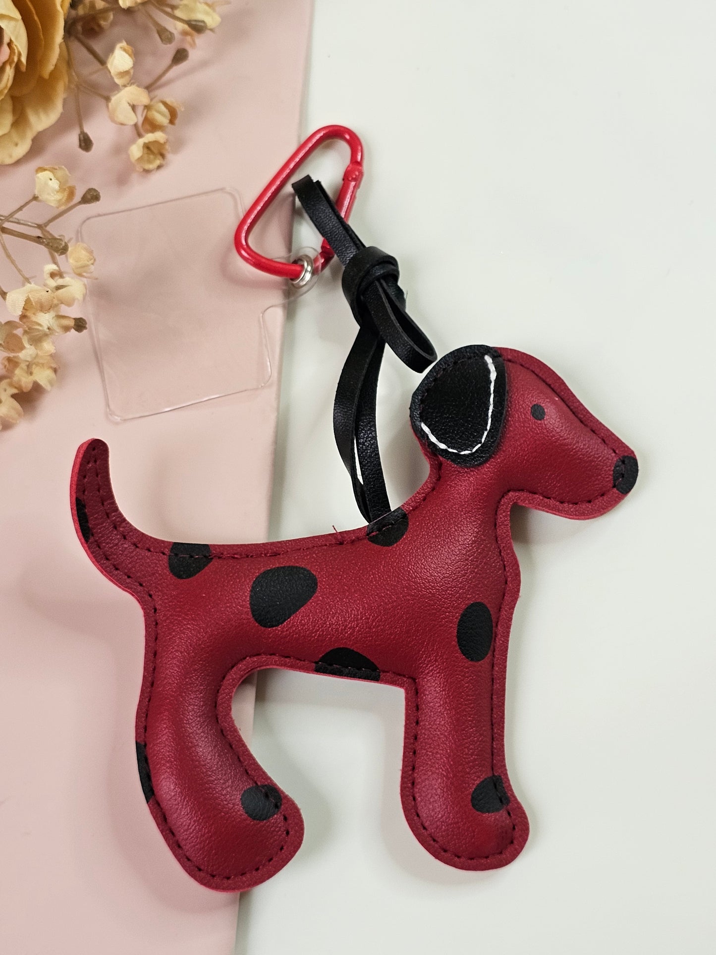 Cute Spotted Dog Bag Charm | PU Leather Keychain for Bags & Backpacks
