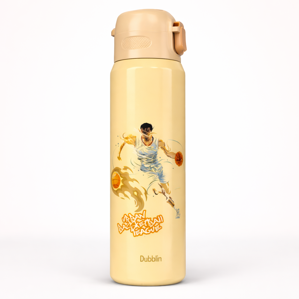 Dubblin Kids Printed Stainless Steel Water Bottle with Straw & Carry Strap [800ml]