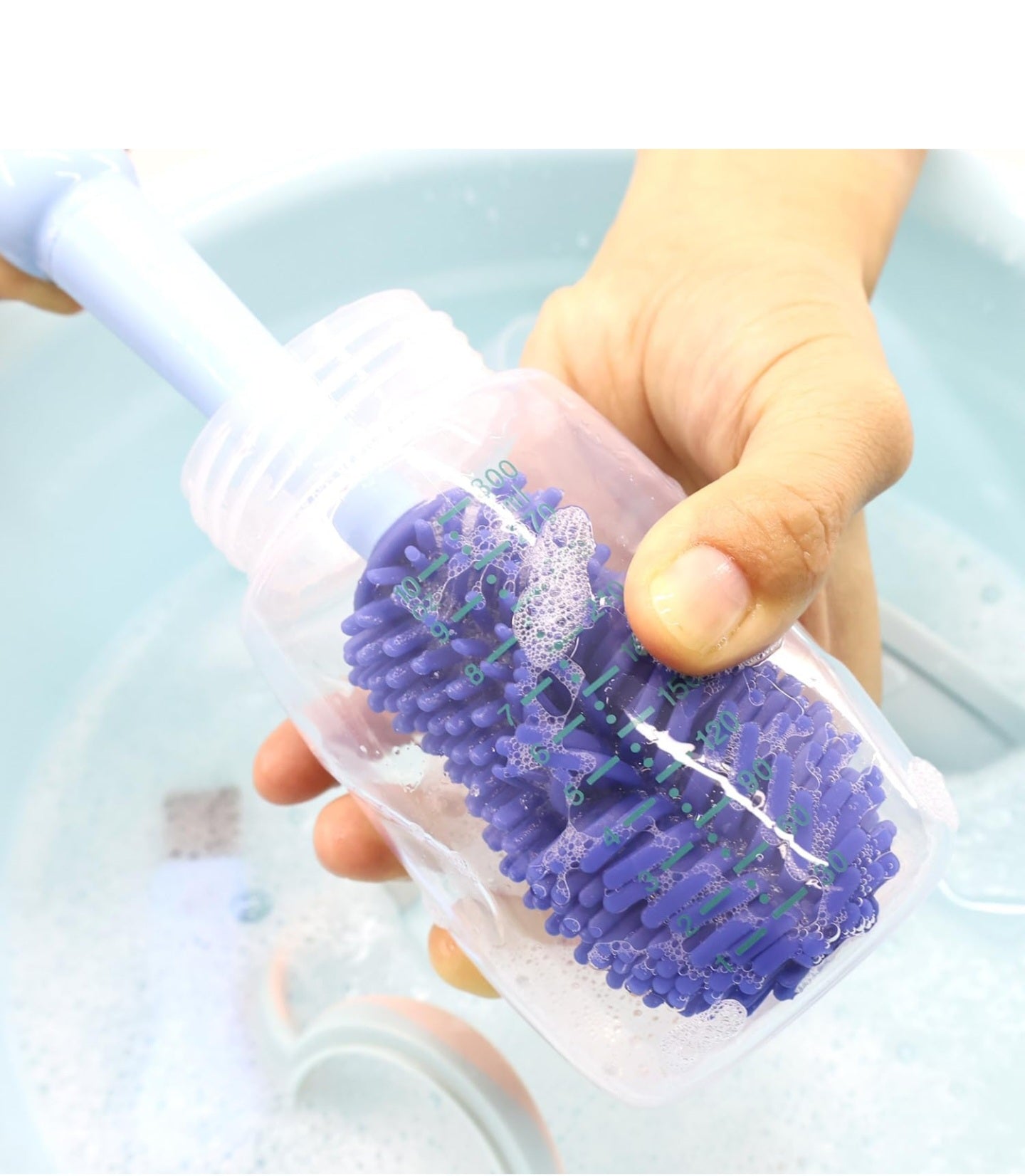 Silicone Bottle Cleaning Brush for Baby, 4-in-1 Baby Bottles Cleaner Set - Bottle/Straw/Nipple/Neck Brushes (Blue)
