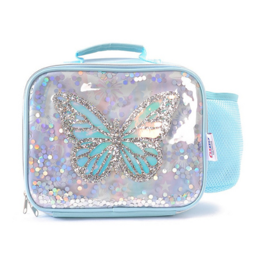 Sparkle 3D Butterfly Kids Lunch Bag – Lightweight & Reusable Shiny Sequin Holographic Finish