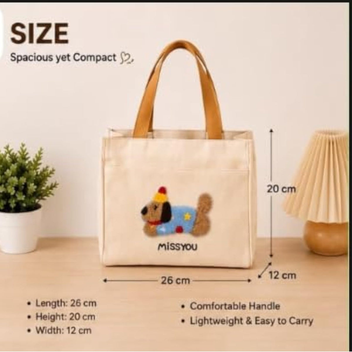 Cute Dog Embroidered Canvas Tote Bag | Everyday Shoulder Bag