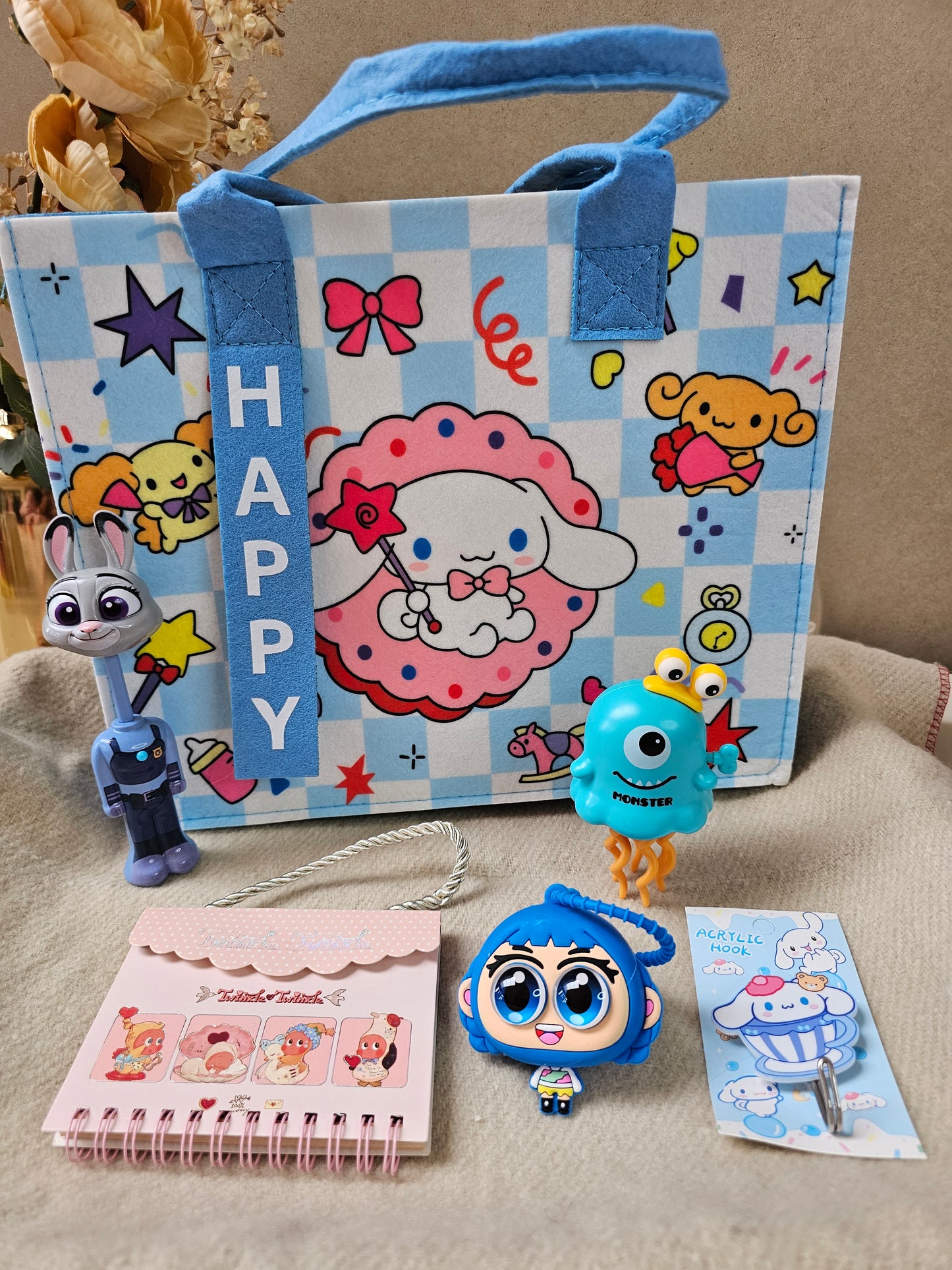 Rakhi Hamper for Girls & Boys | Premium Aesthetic Gift Hamper | Cinnamoroll Felt Bag.