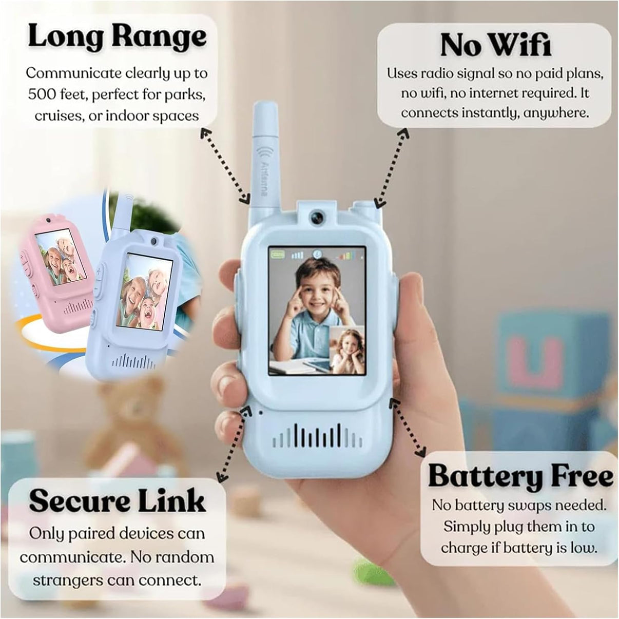 Video Walkie Talkies 2.0 | 2” Screen, Share Pic, Micro Chat, Click Pics.