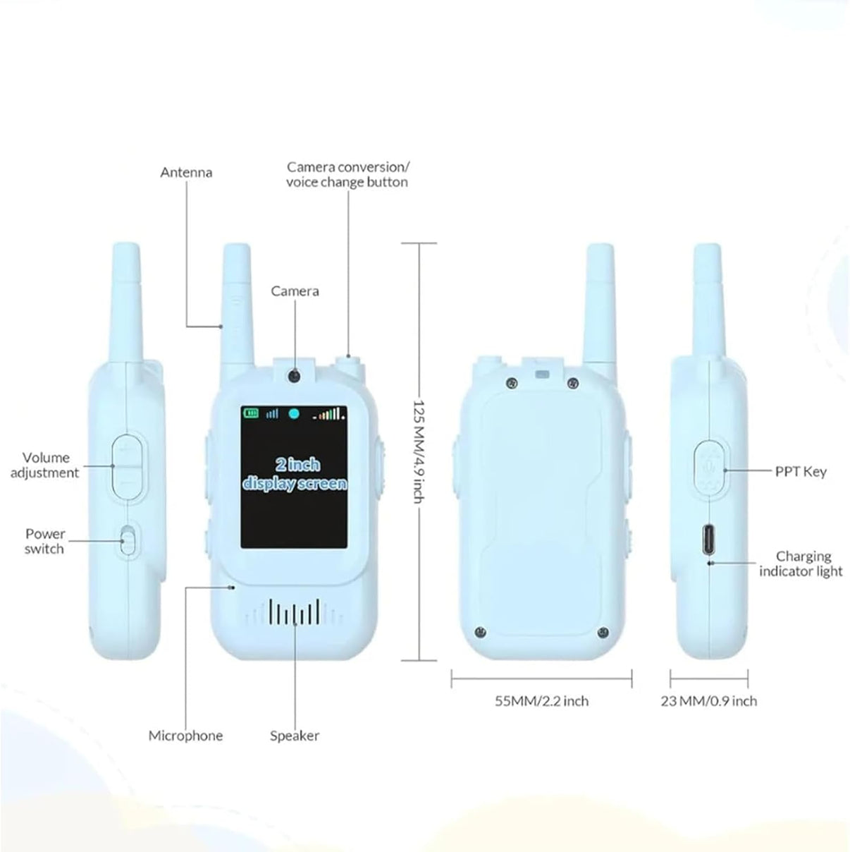 Video Walkie Talkies 2.0 | 2” Screen, Share Pic, Micro Chat, Click Pics.