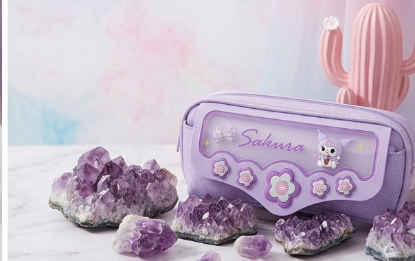 Sakura Dreams Model 3317 – Aesthetic Pastel Pencil Case with Floral Charms