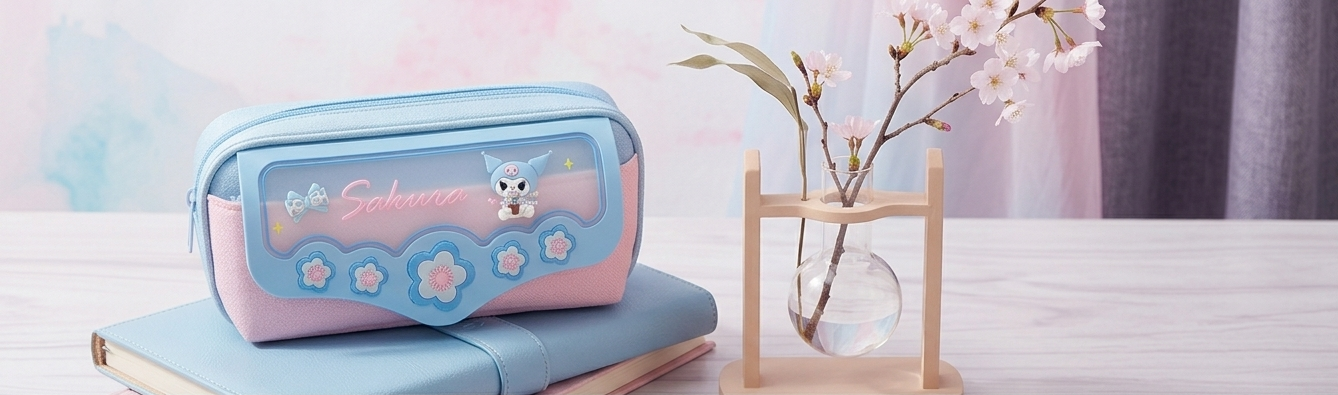 Sakura Dreams Model 3317 – Aesthetic Pastel Pencil Case with Floral Charms