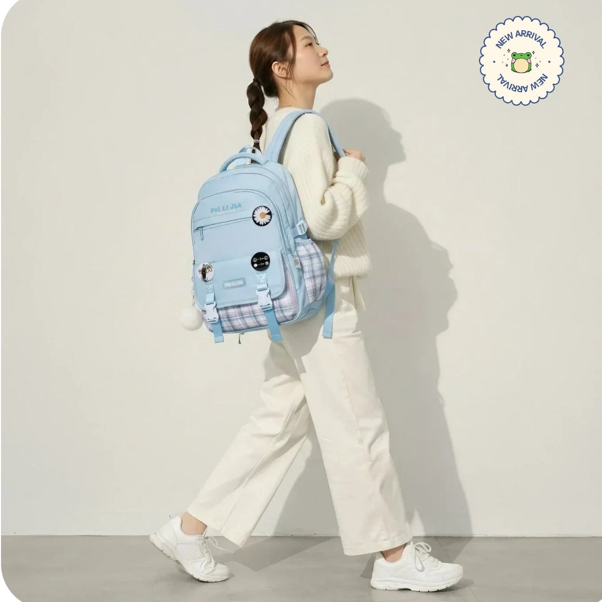 Korean Style checkered Luxury School Backpack.