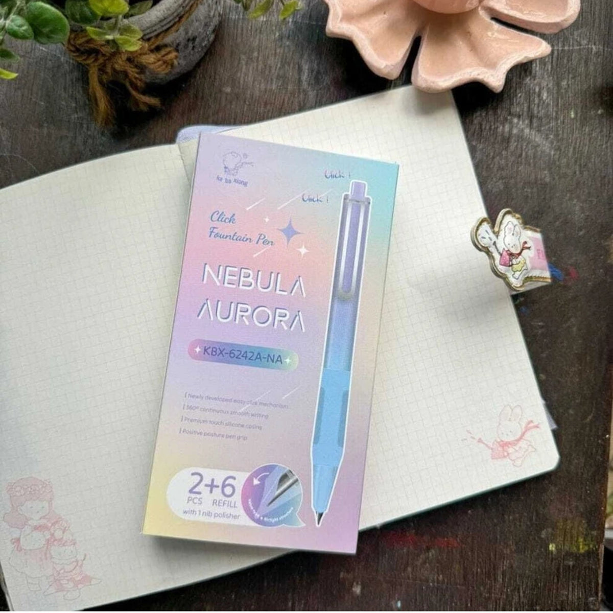 Nebula Aurora Click Fountain Pen Set | Refillable Aesthetic Fountain Pen.