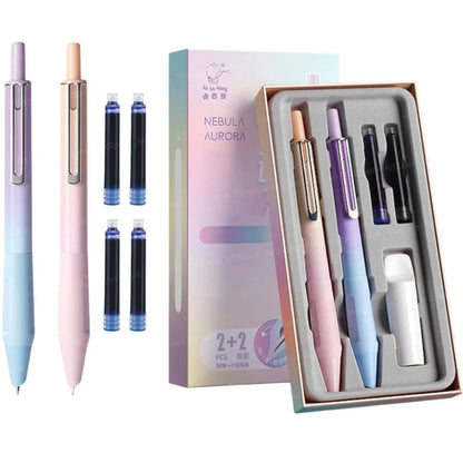 Nebula Aurora Click Fountain Pen Set | Refillable Aesthetic Fountain Pen.